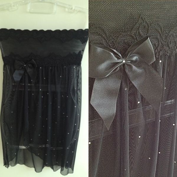 Camisola Boneca Preta com Calcinha Tam: Único