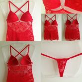 Camisola Treme-Treme Vermelha com Calcinha Tam: Único